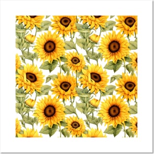 Sunflowers watercolor pattern #3 Posters and Art